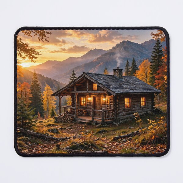 Item preview, Cozy Mountain Cabin at Autumn Sunset designed and sold by Lifeguy's Art-Pics.