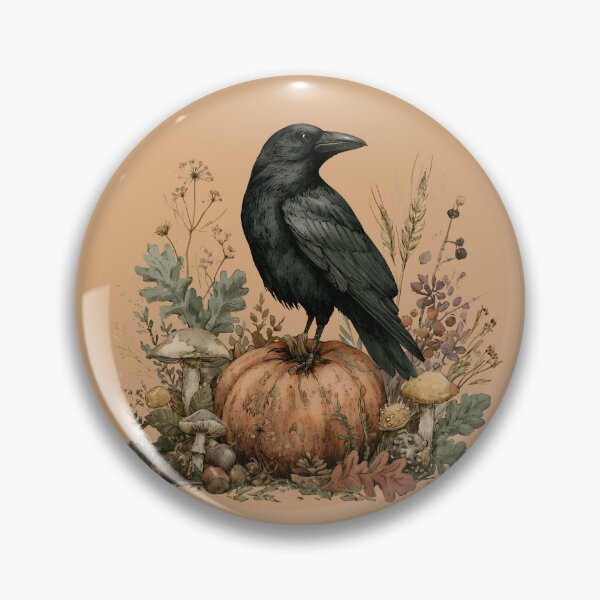 Item preview, Autumn Crow on Pumpkin – Vintage Cottagecore Halloween Storybook Illustration designed and sold by KAM-KAM-STORE.