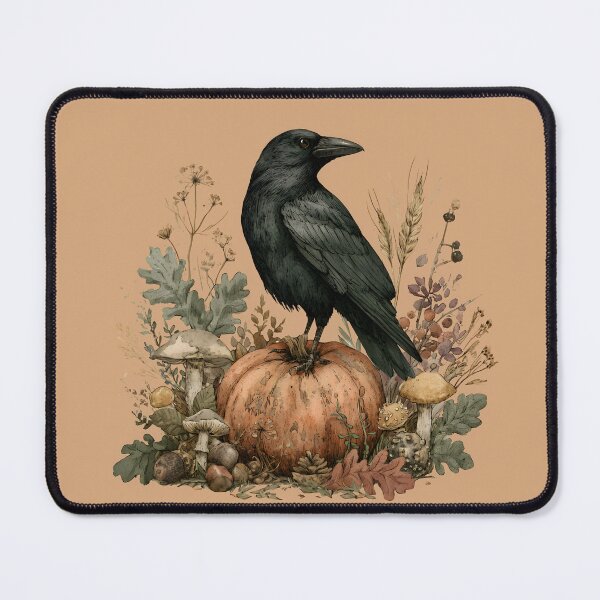 Item preview, Autumn Crow on Pumpkin – Vintage Cottagecore Halloween Storybook Illustration designed and sold by KAM-KAM-STORE.