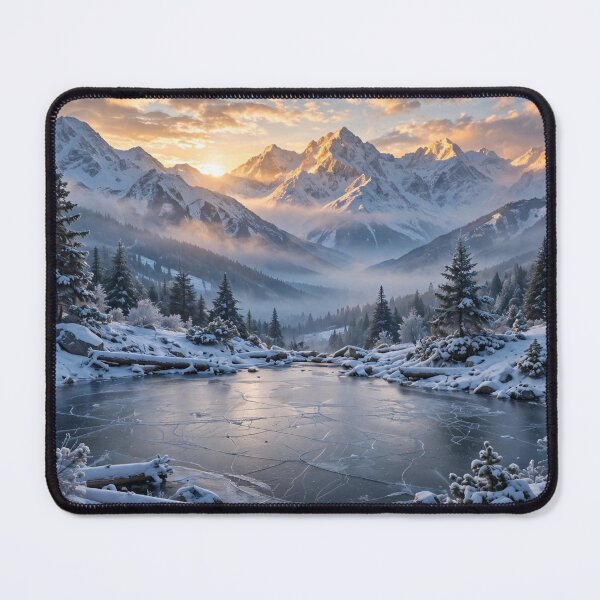 Item preview, Snowy Mountain Sunrise Over Frozen Lake designed and sold by Lifeguy's Art-Pics.