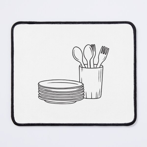 Item preview, A utensil container positioned beside a pile of clean plates designed and sold by rasagamastore.