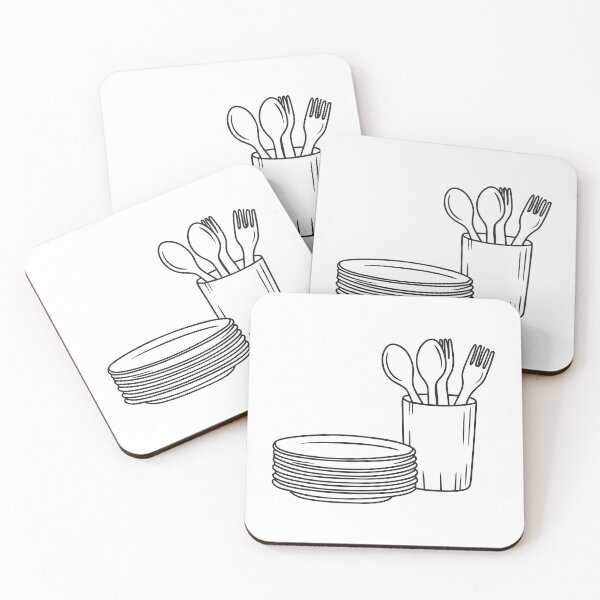 Item preview, A utensil container positioned beside a pile of clean plates designed and sold by rasagamastore.