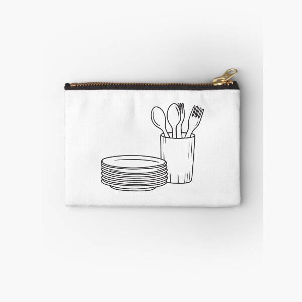 Item preview, A utensil container positioned beside a pile of clean plates designed and sold by rasagamastore.