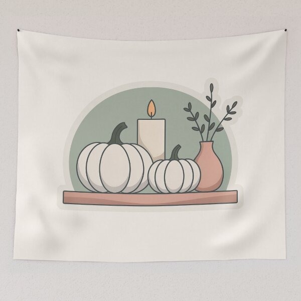 Item preview, White Pumpkin Shelf Candle Decor designed and sold by TrendMorphic.