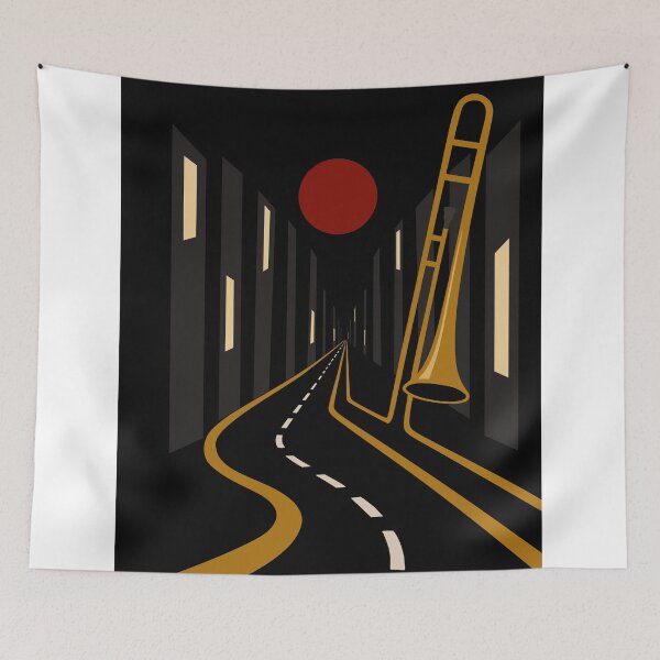 Item preview, Bauhaus Trombone Cityscape – Minimalist Jazz Music Poster designed and sold by Studio pod Burom.