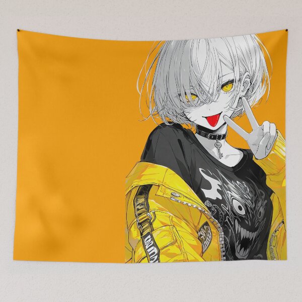 Item preview, Rebellious White-Haired Anime Girl in Yellow Streetwear Jacket designed and sold by Sergii Davydenko.