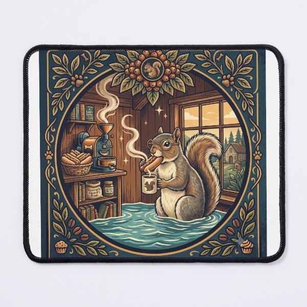 Item preview, Cozy Vintage Squirrel Drinking Coffee in Flooded Cabin T-Shirt Design designed and sold by MARKm2002m.