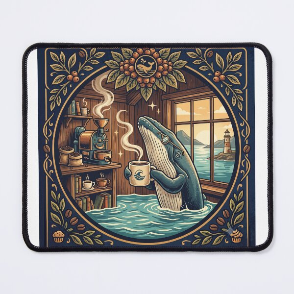 Item preview, Cozy Whale Drinking Fresh Coffee Vintage Nautical Coastal Cabin Design designed and sold by MARKm2002m.