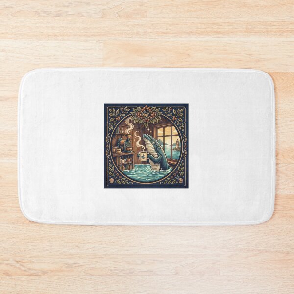 Item preview, Cozy Whale Drinking Fresh Coffee Vintage Nautical Coastal Cabin Design designed and sold by MARKm2002m.