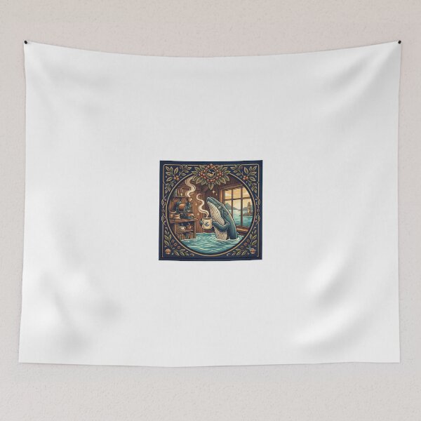 Item preview, Cozy Whale Drinking Fresh Coffee Vintage Nautical Coastal Cabin Design designed and sold by MARKm2002m.