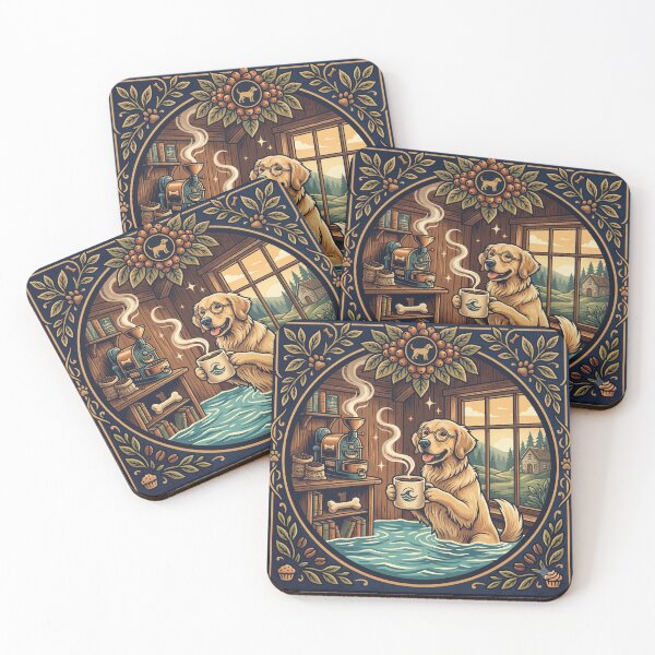 Item preview, Golden Retriever Coffee Lover Cozy Flooded Cafe Vintage Design designed and sold by MARKm2002m.