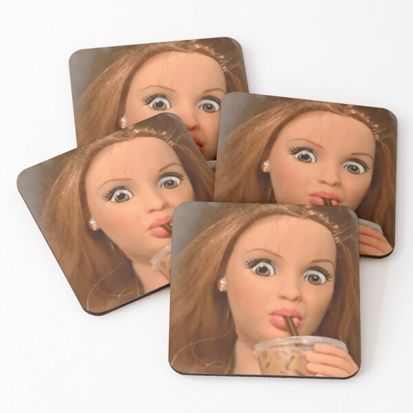Item preview, Funny Shocked Doll Sipping Iced Coffee Drama Meme designed and sold by Devilians92.