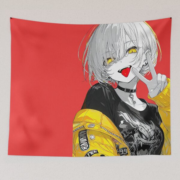 Item preview, Rebellious White-Haired Anime Girl in Yellow Streetwear Jacket designed and sold by Sergii Davydenko.