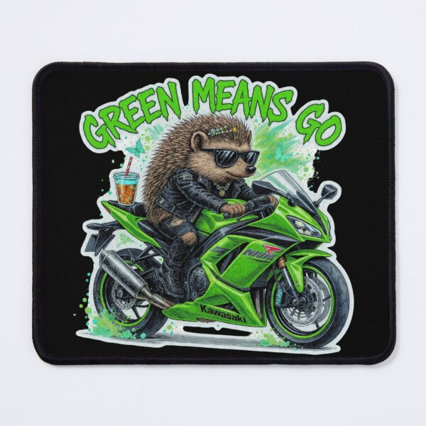 Item preview, mE´mmi hedgehog - ninja biker Green Means Go – Hedgehog Biker designed and sold by Hellulandia - no nää ny vaa o tämmöne.