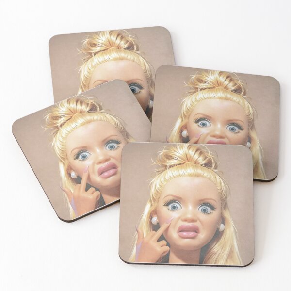 Item preview, Funny Disgusted Blonde Doll Face Pointing Cheek Cringe Meme designed and sold by Devilians92.