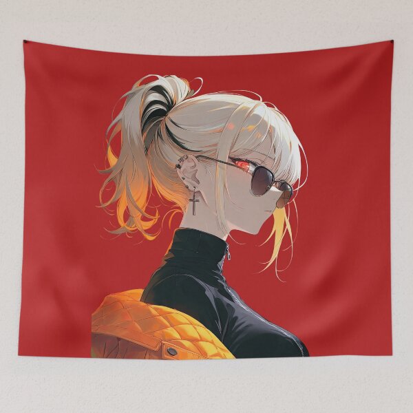 Item preview, Blonde Anime Girl with Sunglasses and Orange Quilted Jacket designed and sold by Sergii Davydenko.