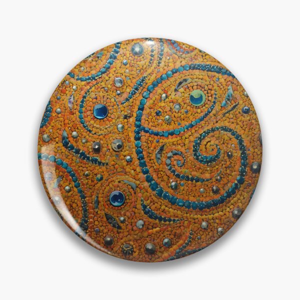 Item preview, Sapphire Teal Swirl Ochre Sand Beaded Mosaic Pattern designed and sold by GrinGalore.