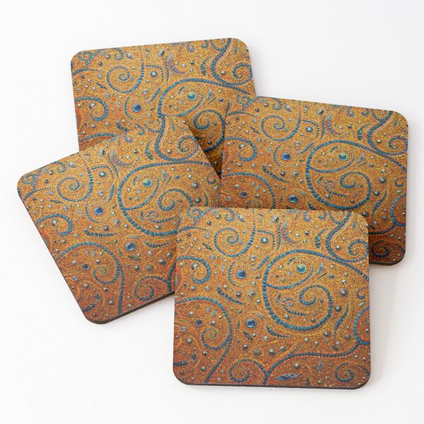 Item preview, Sapphire Teal Swirl Ochre Sand Beaded Mosaic Pattern designed and sold by GrinGalore.