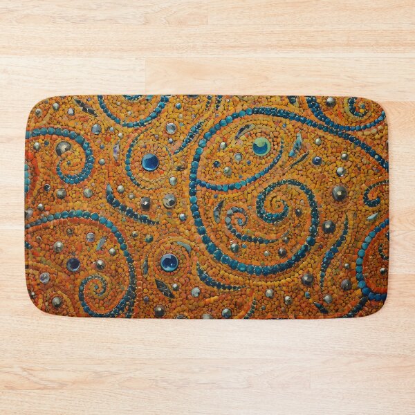 Item preview, Sapphire Teal Swirl Ochre Sand Beaded Mosaic Pattern designed and sold by GrinGalore.