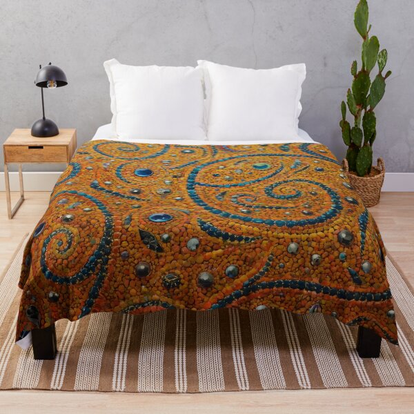 Item preview, Sapphire Teal Swirl Ochre Sand Beaded Mosaic Pattern designed and sold by GrinGalore.