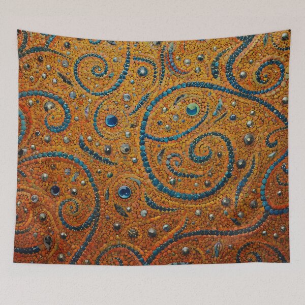 Item preview, Sapphire Teal Swirl Ochre Sand Beaded Mosaic Pattern designed and sold by GrinGalore.