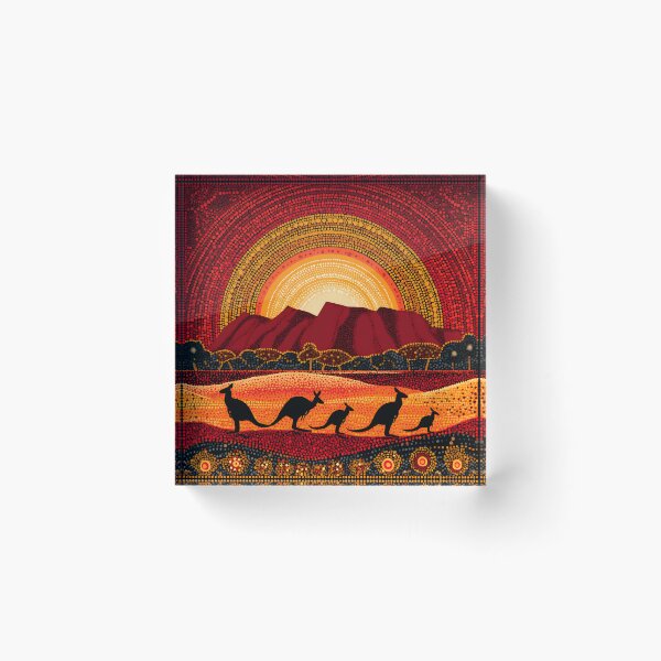 Item preview, Australian Aboriginal Kangaroo Sunset Uluru Pointillism Dot Art designed and sold by GrinGalore.
