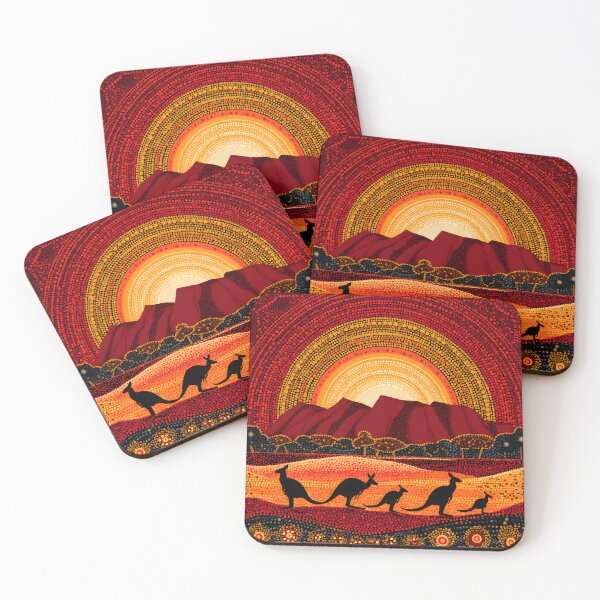 Item preview, Australian Aboriginal Kangaroo Sunset Uluru Pointillism Dot Art designed and sold by GrinGalore.