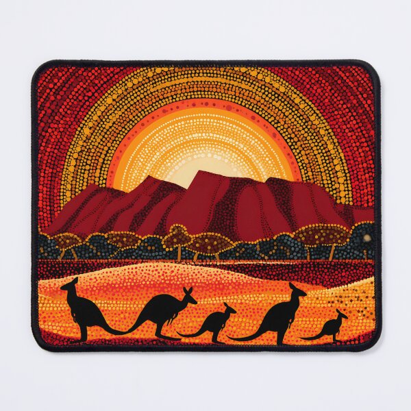 Item preview, Australian Aboriginal Kangaroo Sunset Uluru Pointillism Dot Art designed and sold by GrinGalore.