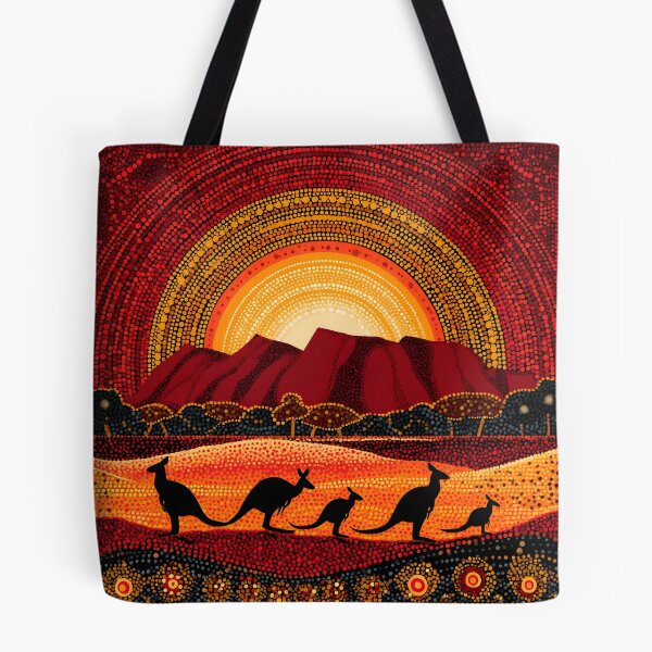 Item preview, Australian Aboriginal Kangaroo Sunset Uluru Pointillism Dot Art designed and sold by GrinGalore.