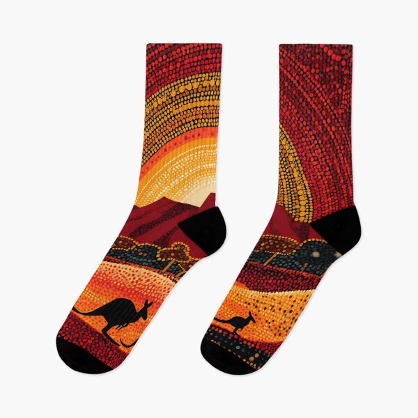 Item preview, Australian Aboriginal Kangaroo Sunset Uluru Pointillism Dot Art designed and sold by GrinGalore.