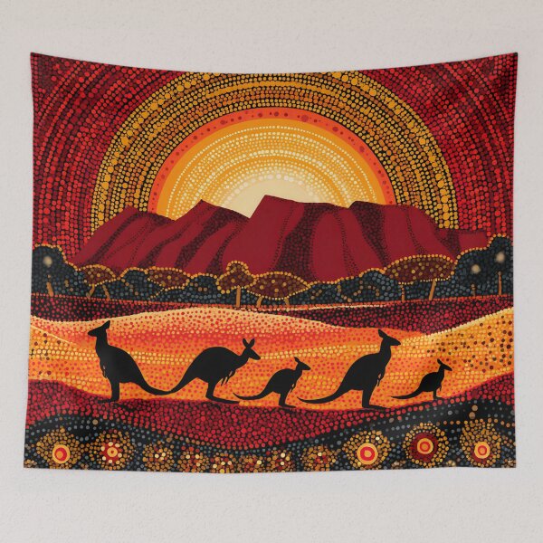 Item preview, Australian Aboriginal Kangaroo Sunset Uluru Pointillism Dot Art designed and sold by GrinGalore.