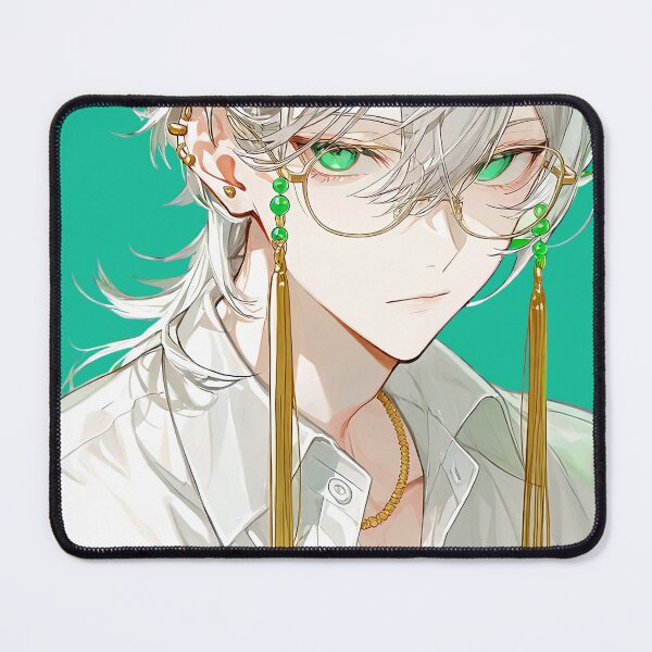 Item preview, Elegant White-Haired Anime Male with Tassel Glasses and Green Eyes designed and sold by Sergii Davydenko.