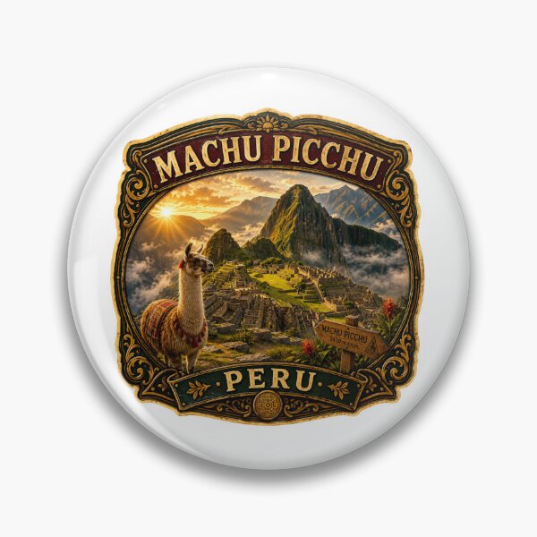 Item preview, Machu Picchu Peru Vintage Travel Badge Sticker | Inca Ruins Llama Retro Souvenir designed and sold by DreamPaw Studio.