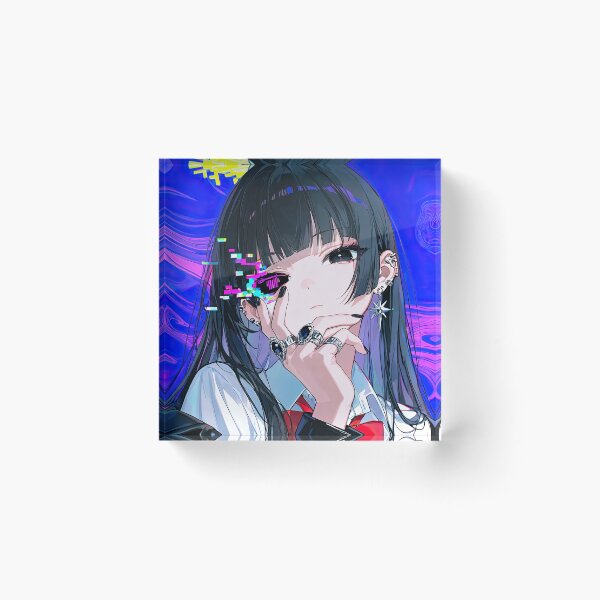 Item preview, Cyberpunk Anime Girl with Glitch Halo and Leather Jacket designed and sold by Sergii Davydenko.