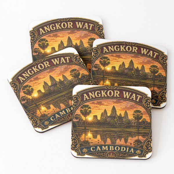 Item preview, Angkor Wat Cambodia Vintage Travel Badge Sticker | Khmer Temple Sunrise Retro Souvenir designed and sold by DreamPaw Studio.