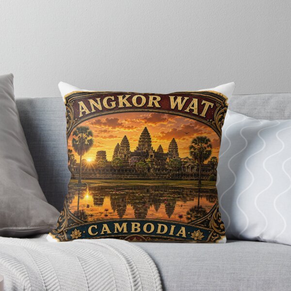 Item preview, Angkor Wat Cambodia Vintage Travel Badge Sticker | Khmer Temple Sunrise Retro Souvenir designed and sold by DreamPaw Studio.