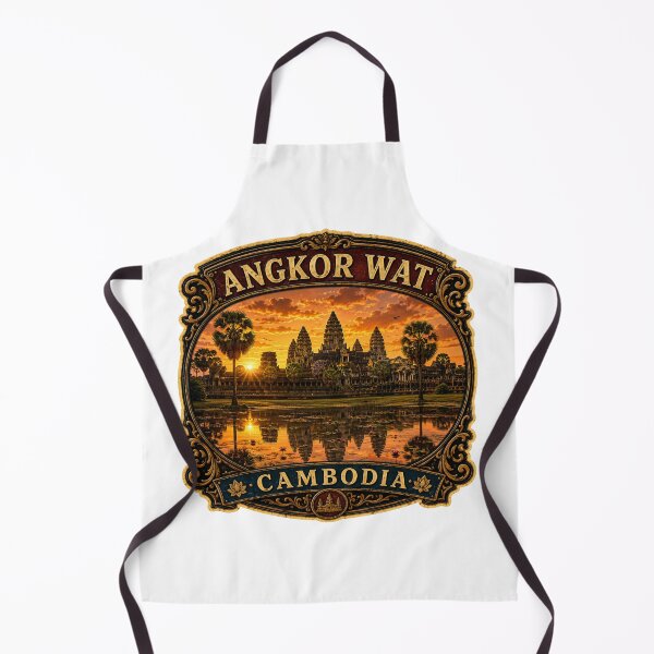 Artikelvorschau, Vintage-Reiseaufkleber Angkor Wat Kambodscha | Khmer-Tempel-Sonnenaufgang-Retro-Souvenir entworfen und verkauft von DreamPaw Studio.