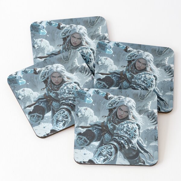 Item preview, Frost Valkyrie Leading Direwolves Across Frozen Fantasy designed and sold by BorgSpareParts.