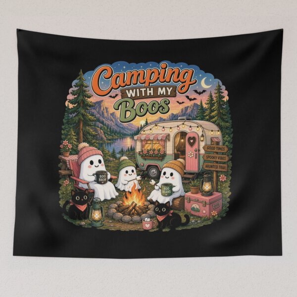 Item preview, Camping With My Boos Cute Ghost Campfire Autumn Adventure Halloween Vibes designed and sold by LakenDraphil.