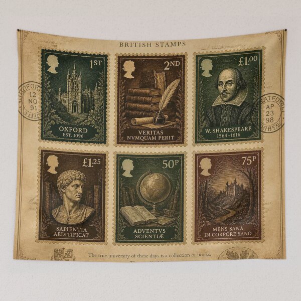 Item preview, Dark Academia British Stamps | Oxford Shakespeare Vintage Postal Art designed and sold by lavanya11.