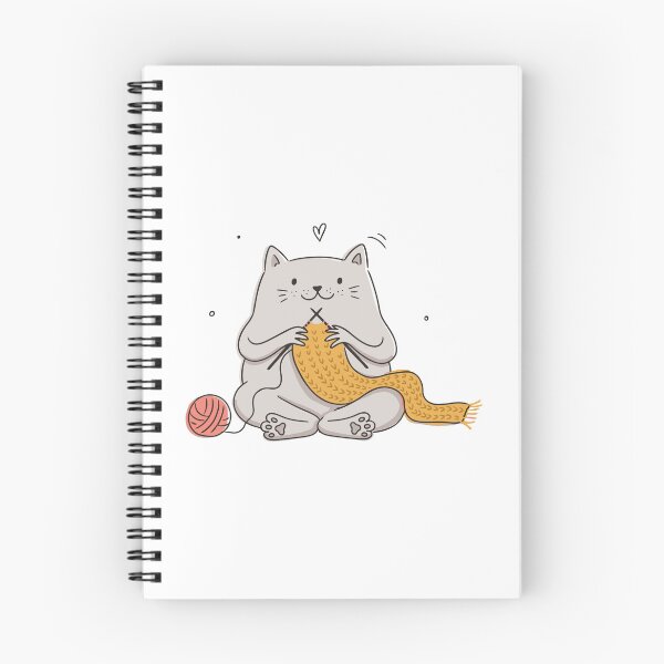Item preview, Cute Cat Knitting Illustration - Chubby Kitty Crafting Scarf Graphic Vector & Sticker Design designed and sold by BobaTeeStore.