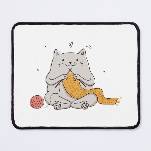 Item preview, Cute Cat Knitting Illustration - Chubby Kitty Crafting Scarf Graphic Vector & Sticker Design designed and sold by BobaTeeStore.