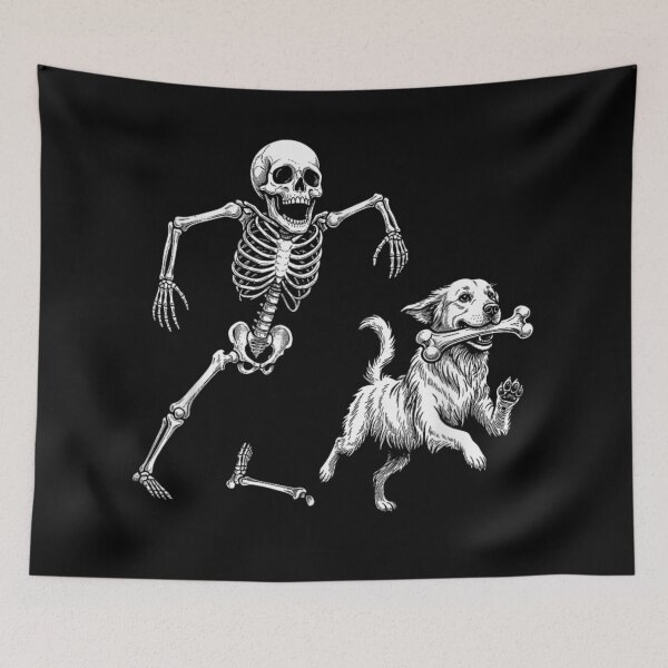 Item preview, Funny Skeleton Chasing Dog Carrying Bone Halloween Pet Lover Vintage Humor designed and sold by LakenDraphil.