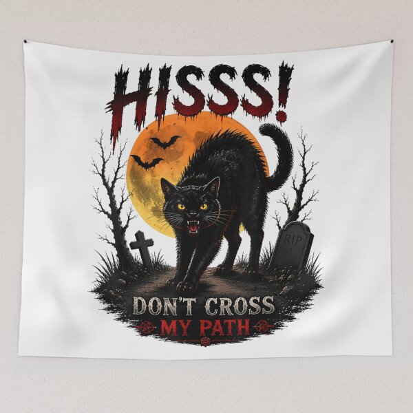 Item preview, Hiss Dont Cross My Path Black Cat Spooky Halloween Vintage Horror designed and sold by DaphoLatara.
