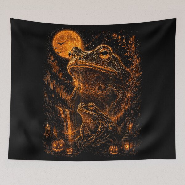 Item preview, Mystical Halloween Toad Under Full Moon Gothic Forest Autumn Nature designed and sold by YubitaLeLe.