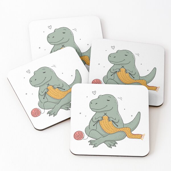 Item preview, Cute Trex Knitting Illustration - Chubby Trex Crafting Scarf Graphic Vector & Sticker Design designed and sold by BobaTeeStore.