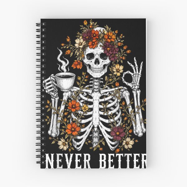 Item preview, Never Better Skeleton Drinking Coffee Funny Halloween Floral Gothic Vintage designed and sold by LittleNhutton.