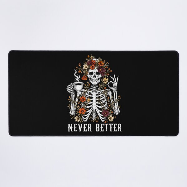 Item preview, Never Better Skeleton Drinking Coffee Funny Halloween Floral Gothic Vintage designed and sold by LittleNhutton.