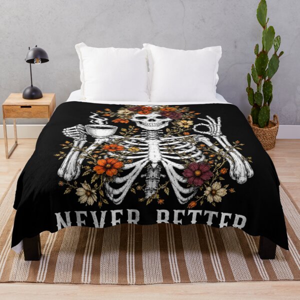 Item preview, Never Better Skeleton Drinking Coffee Funny Halloween Floral Gothic Vintage designed and sold by LittleNhutton.