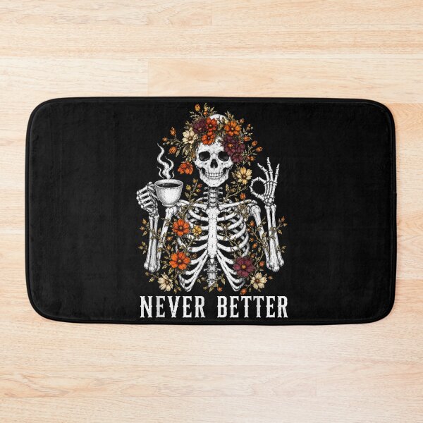 Item preview, Never Better Skeleton Drinking Coffee Funny Halloween Floral Gothic Vintage designed and sold by LittleNhutton.